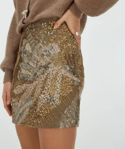 LIEKE high waisted mini rok met pailletten en kralen - mink