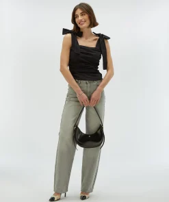 LIVY fitted top met strikbandjes - black