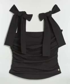 LIVY fitted top met strikbandjes - black