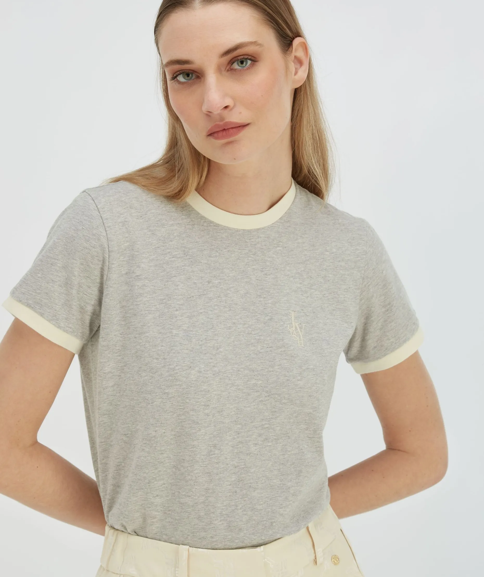 LOREN fitted T-shirt met logo - grey melange