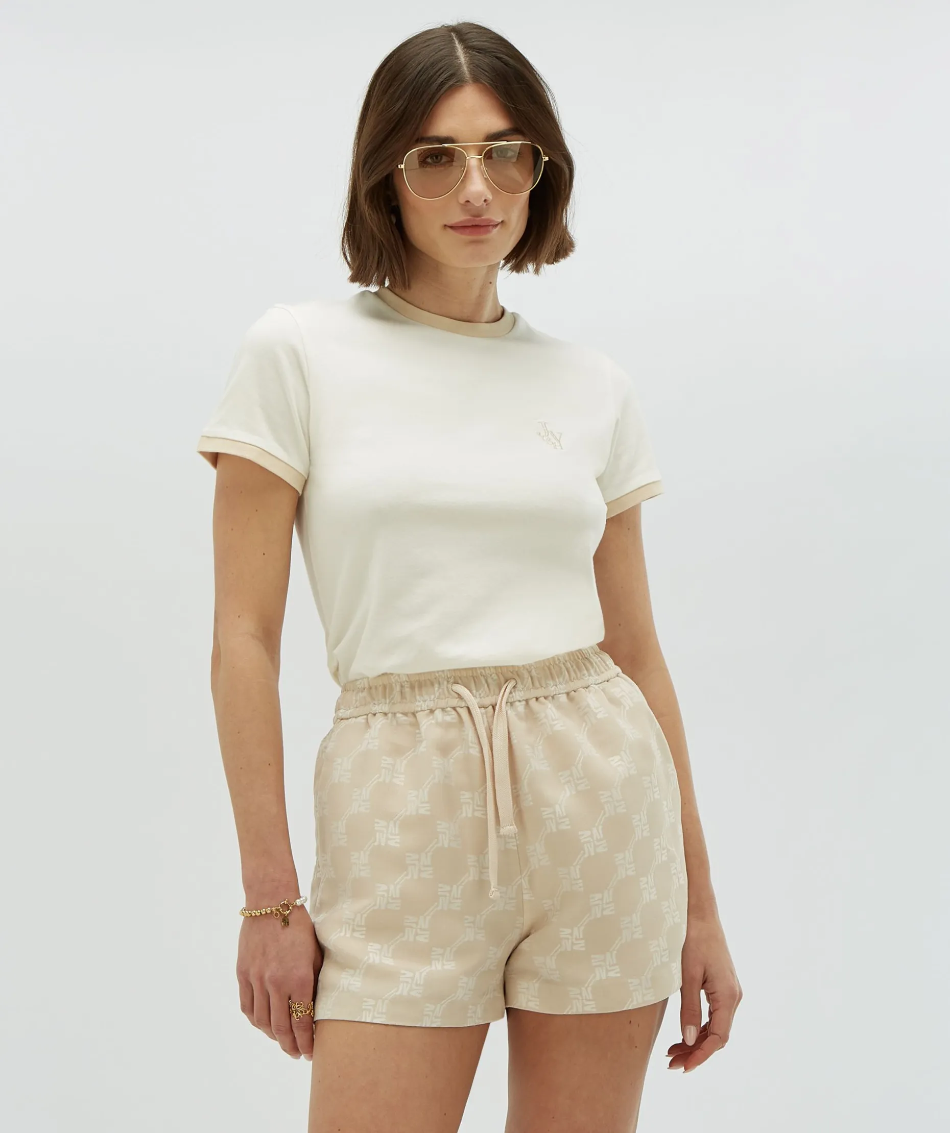 LOREN fitted T-shirt met logo - off white