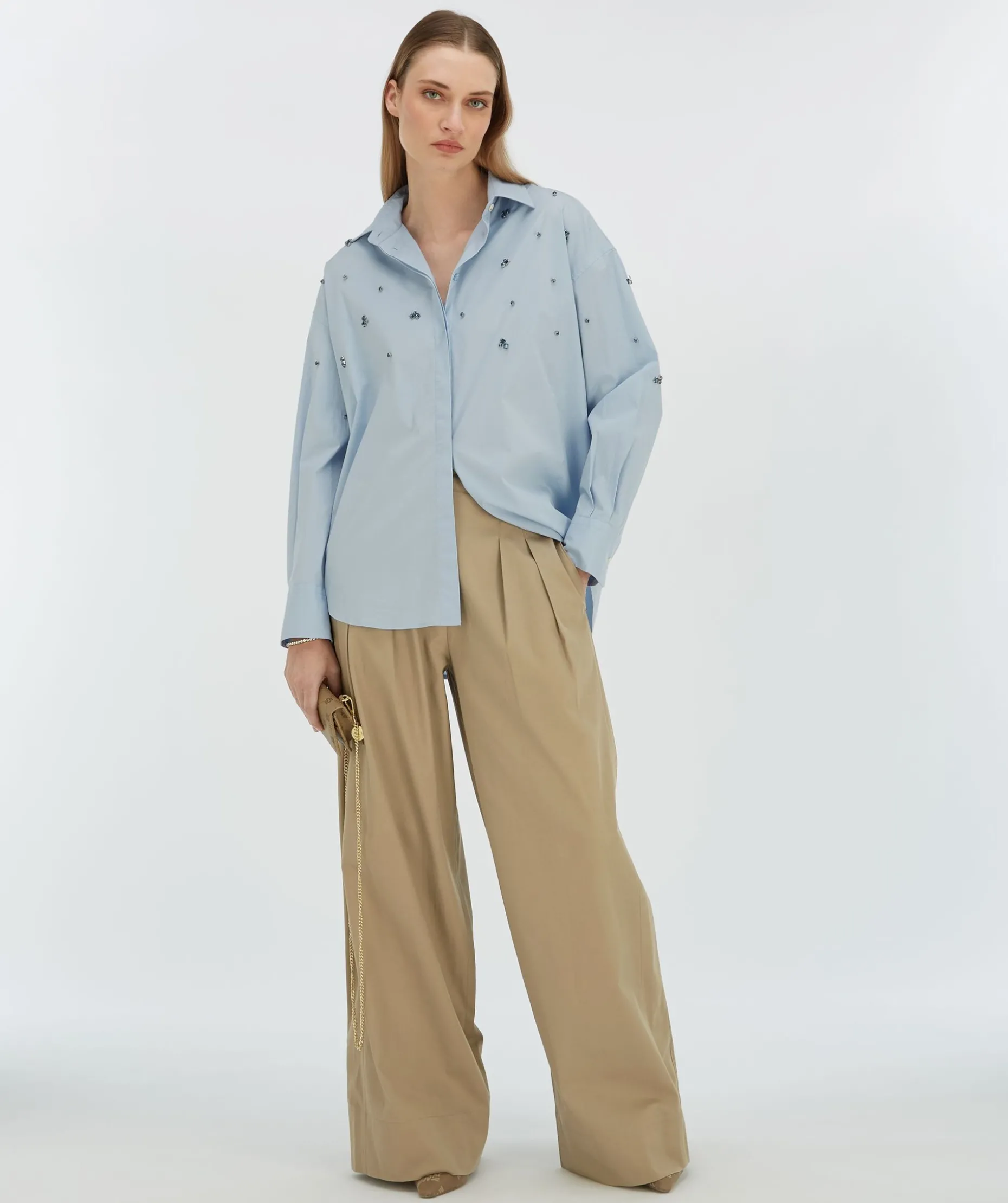 LOVA oversized blouse met sierstenen - sky blue