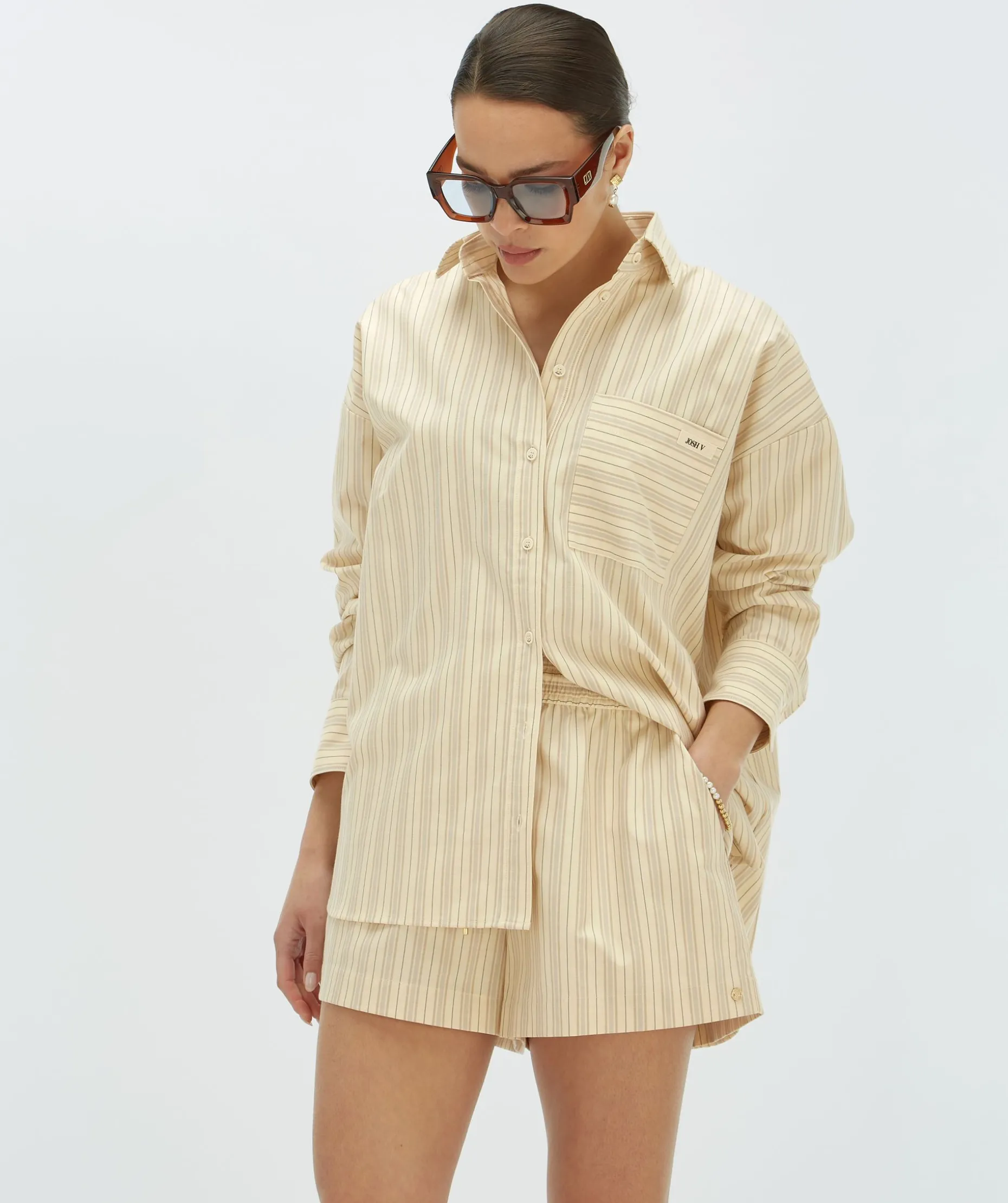 LOVA oversized blouse met strepen - light ecru