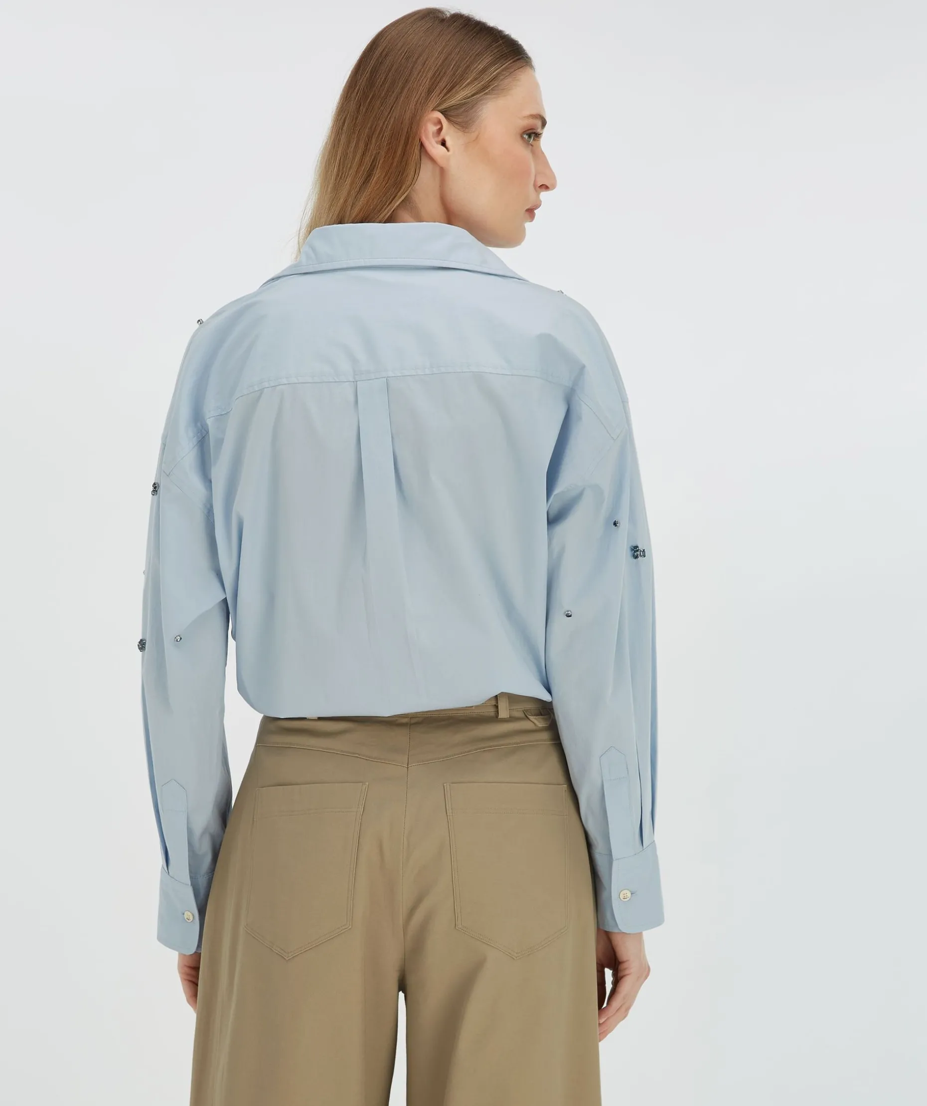 LOVA oversized blouse met sierstenen - sky blue