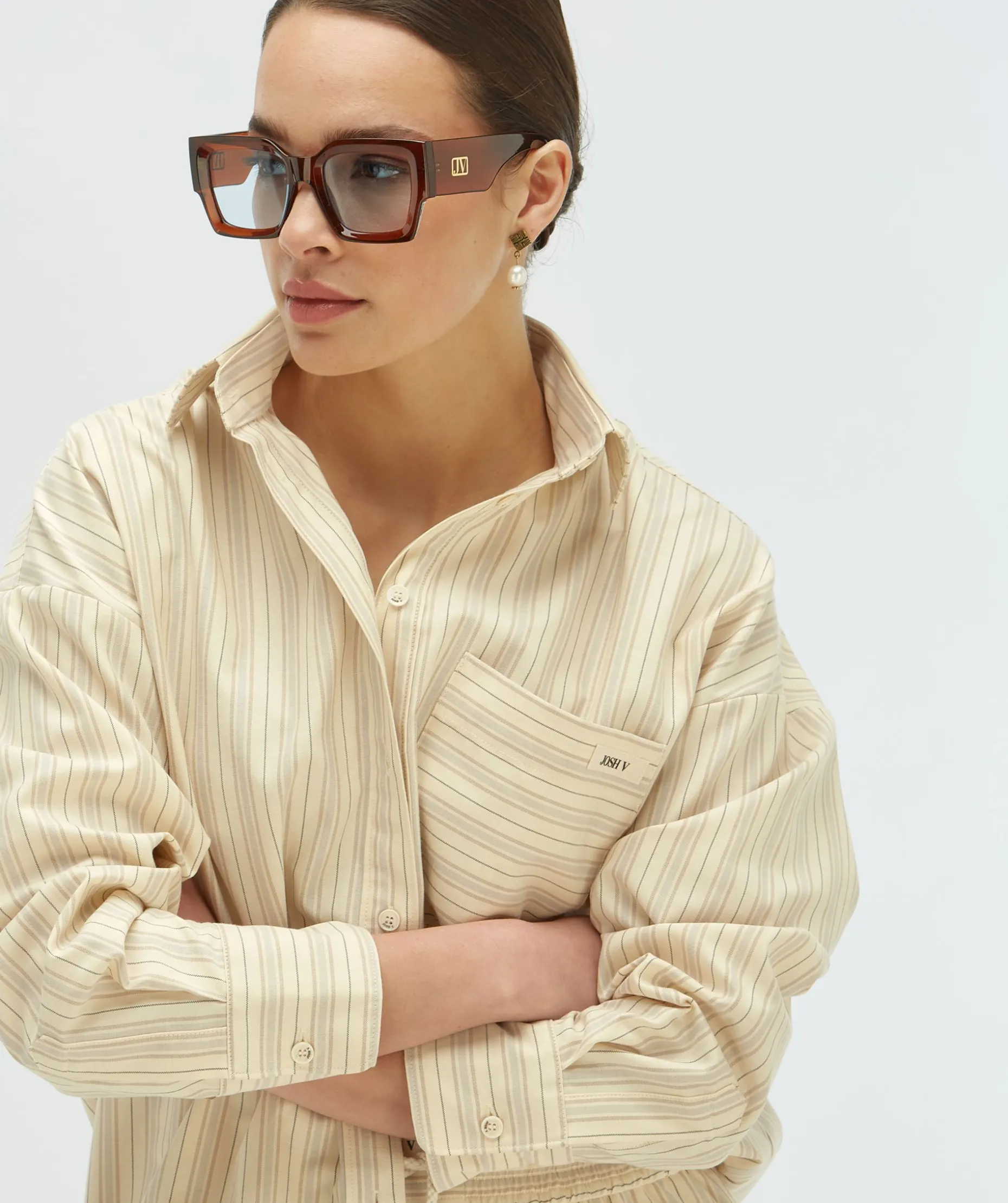 LOVA oversized blouse met strepen - light ecru