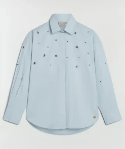 LOVA oversized blouse met sierstenen - sky blue