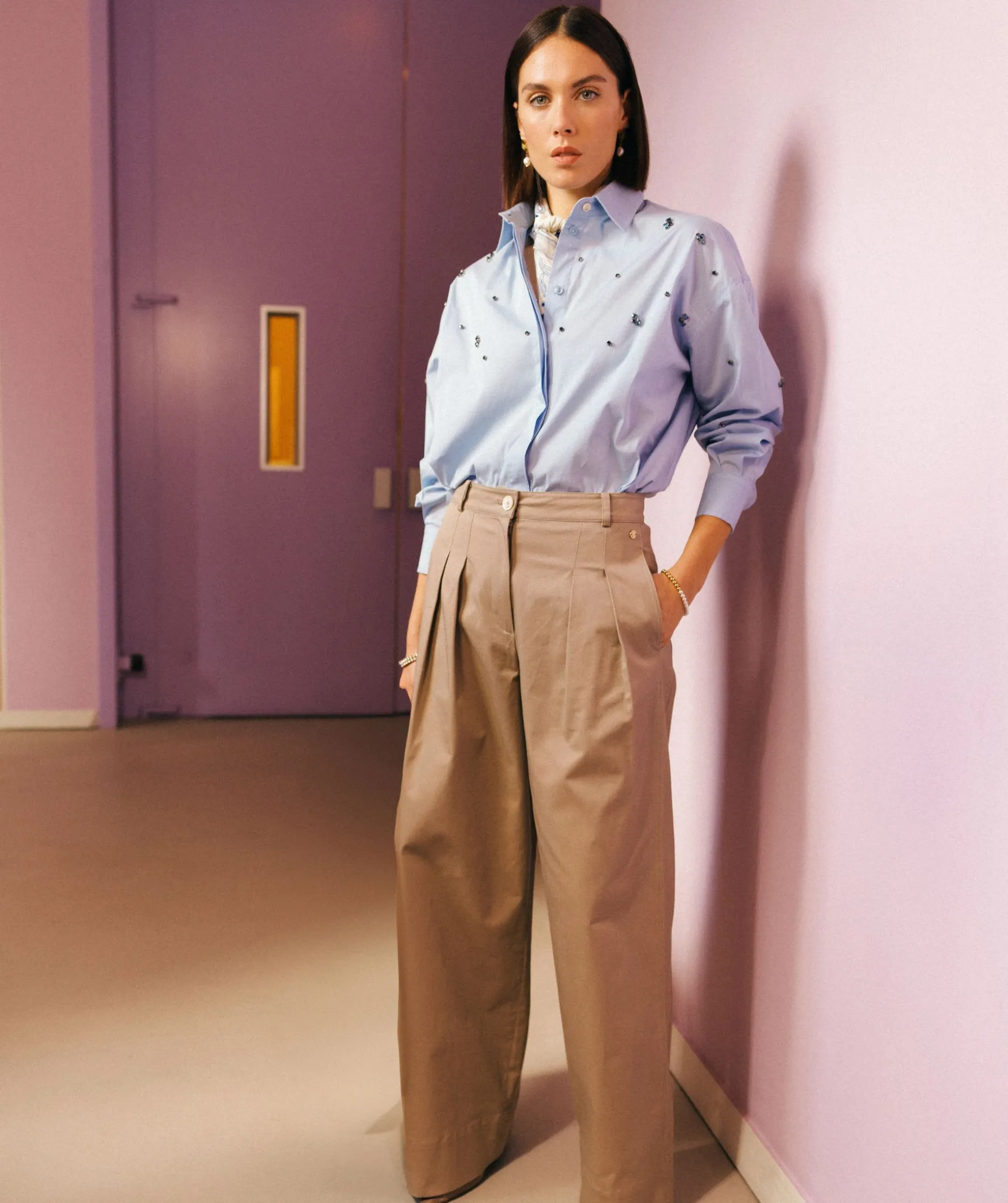 LOVA oversized blouse met sierstenen - sky blue