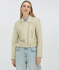 LUA regular fit jacket van leer - light ecru