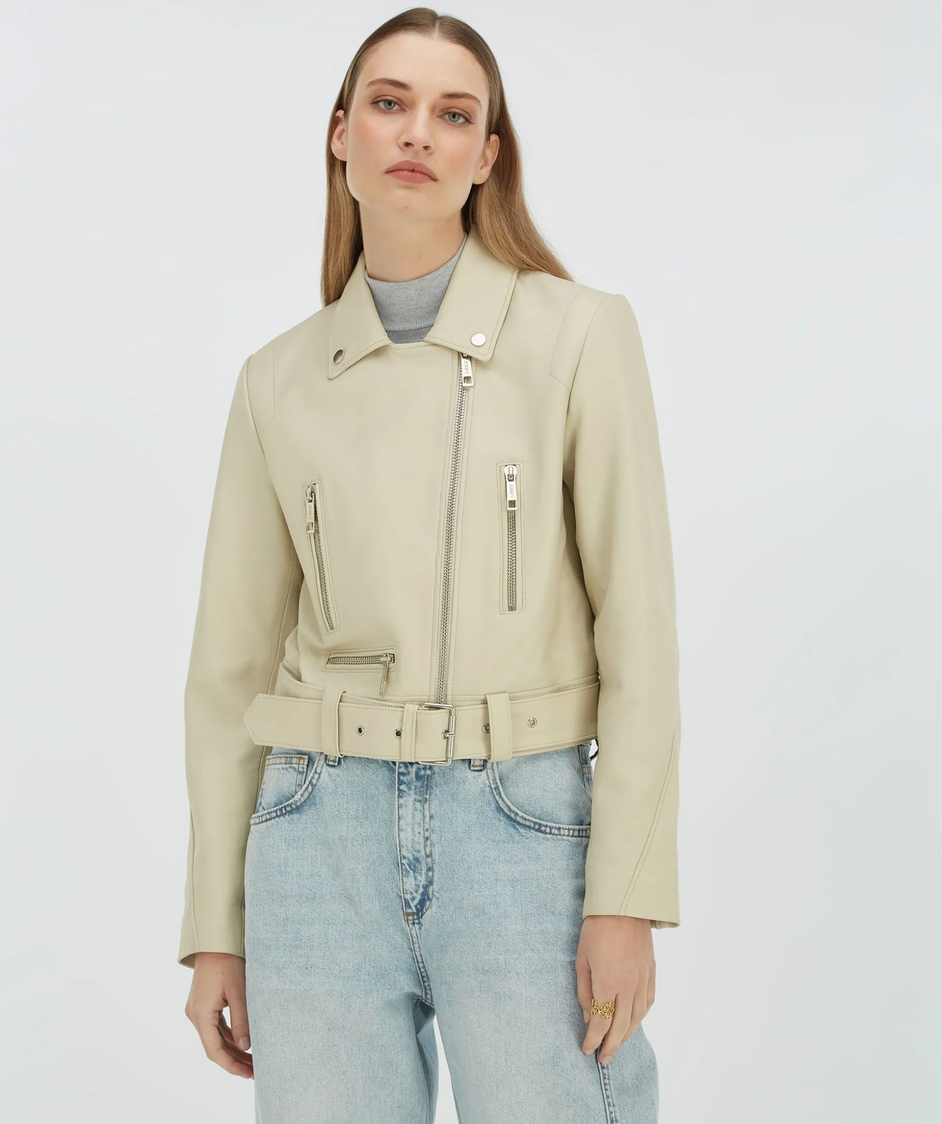 LUA regular fit jacket van leer - light ecru