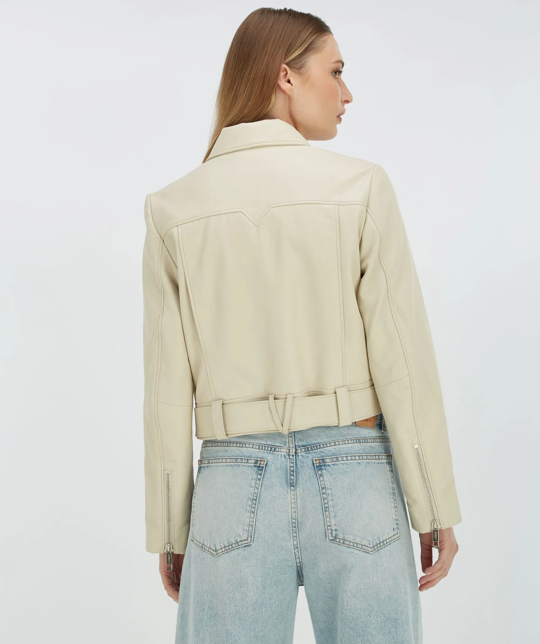LUA regular fit jacket van leer - light ecru