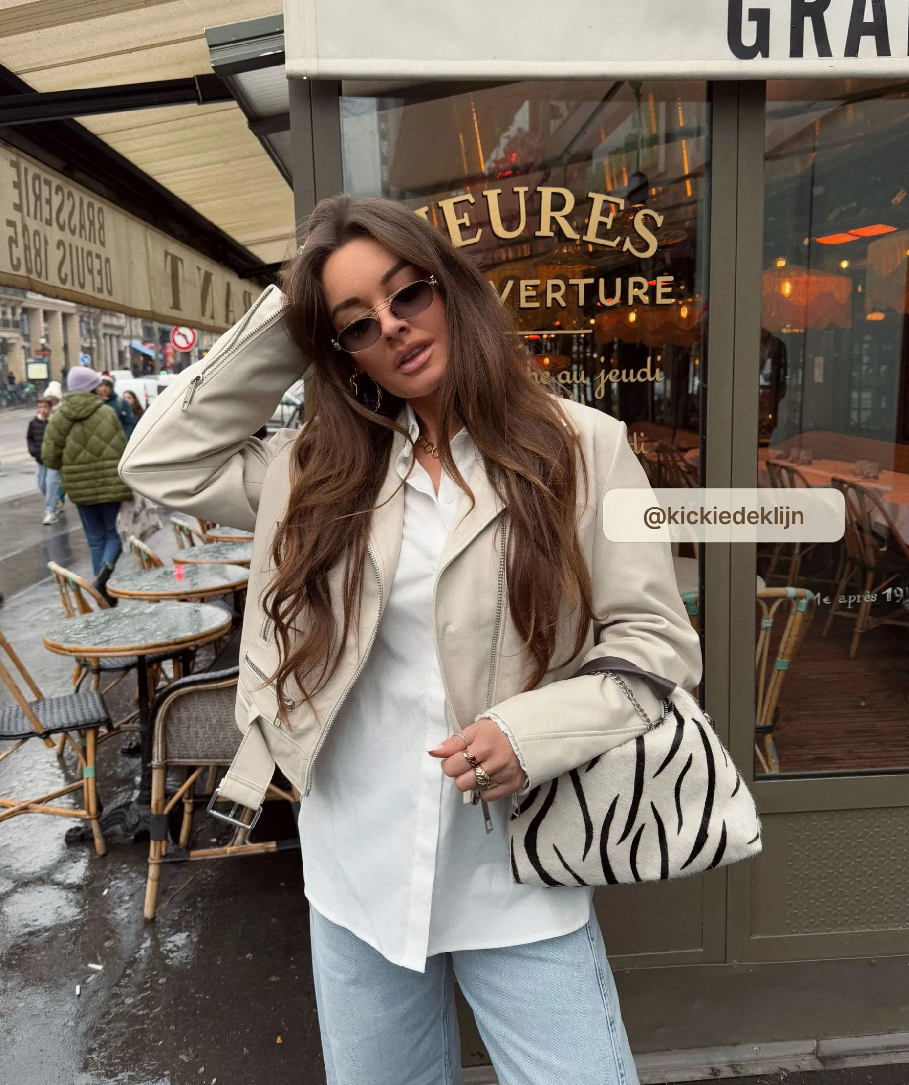 LUA regular fit jacket van leer - light ecru