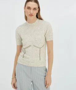 NADIE fitted trui met sierstenen - grey melange