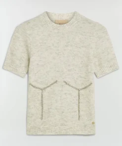 NADIE fitted trui met sierstenen - grey melange