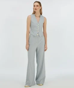 NINA high rise wide leg pantalon met krijtstreep - sky blue