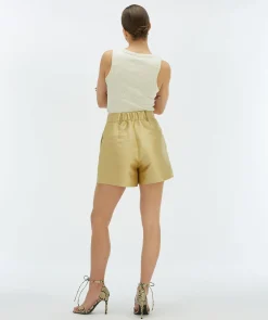 PAIGE high waisted shorts - dull gold
