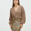 PARKER regular fit vest met strikjes - mink melange