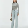 PHEBE straight fit jeans met parels - blue denim