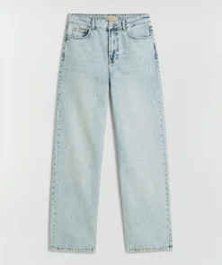 PHEBE straight fit jeans met parels - blue denim