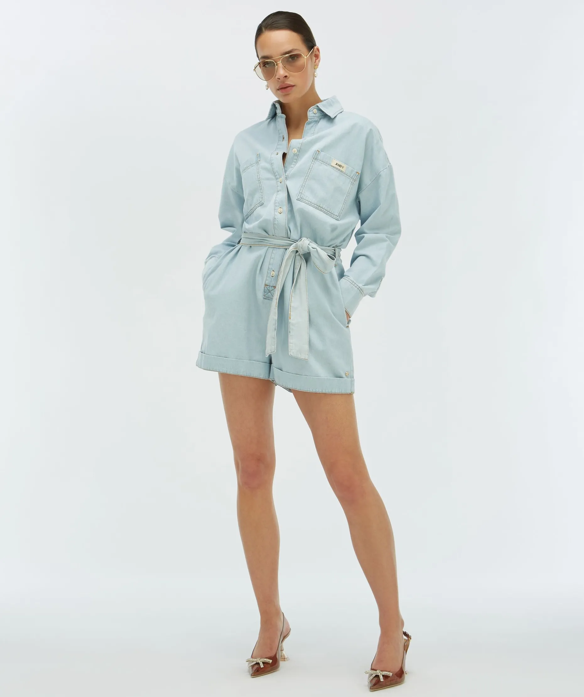 PIEN oversized playsuit in denim look - blue denim