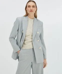 PLEUN regular fit blazer met krijtstreep - sky blue