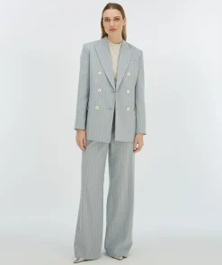 PLEUN regular fit blazer met krijtstreep - sky blue