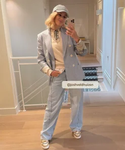 PLEUN regular fit blazer met krijtstreep - sky blue
