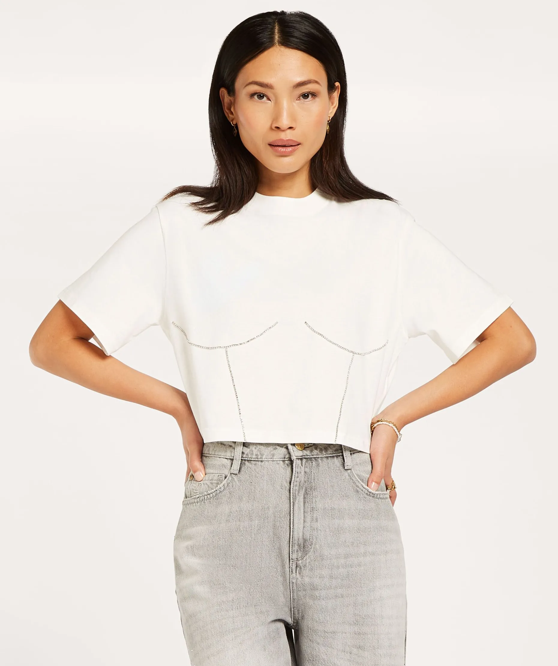 QUINN oversized T-shirt met sierstenen - off white