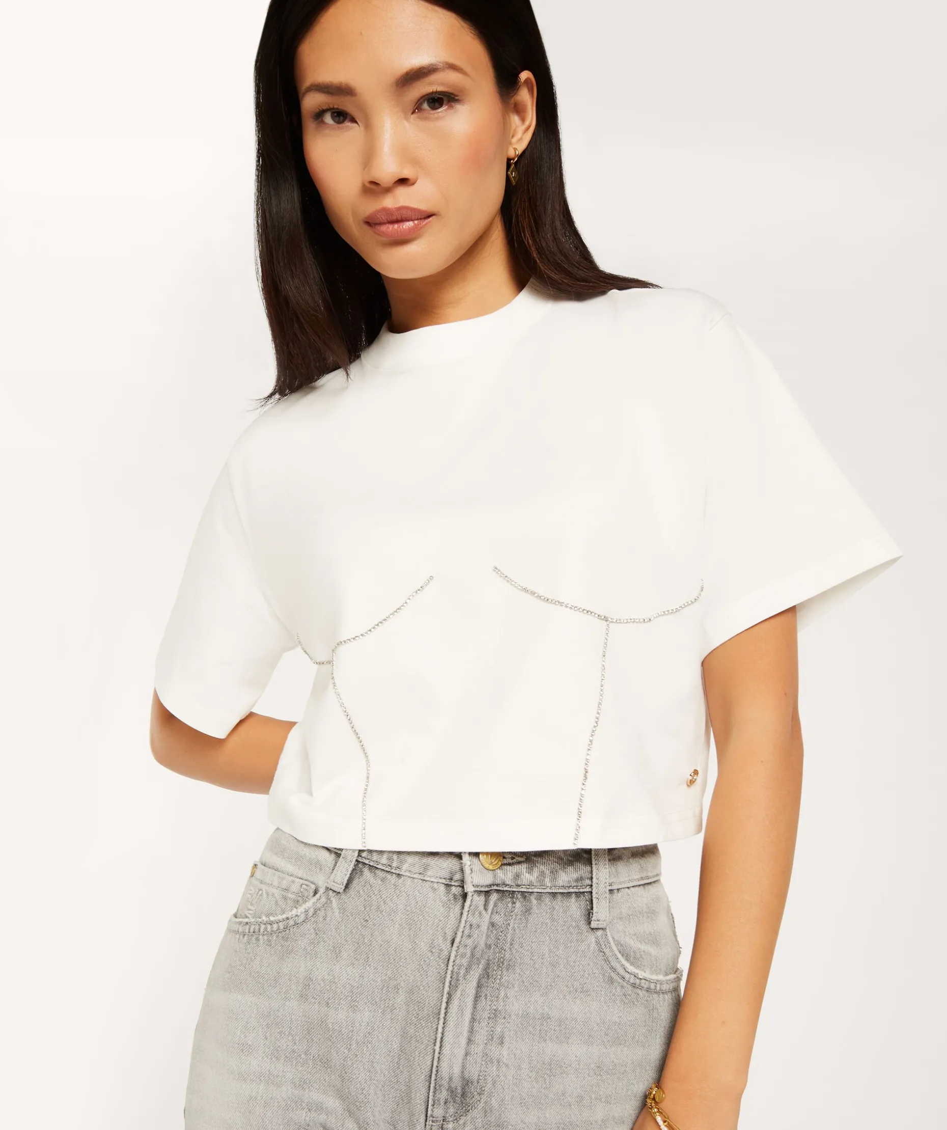QUINN oversized T-shirt met sierstenen - off white