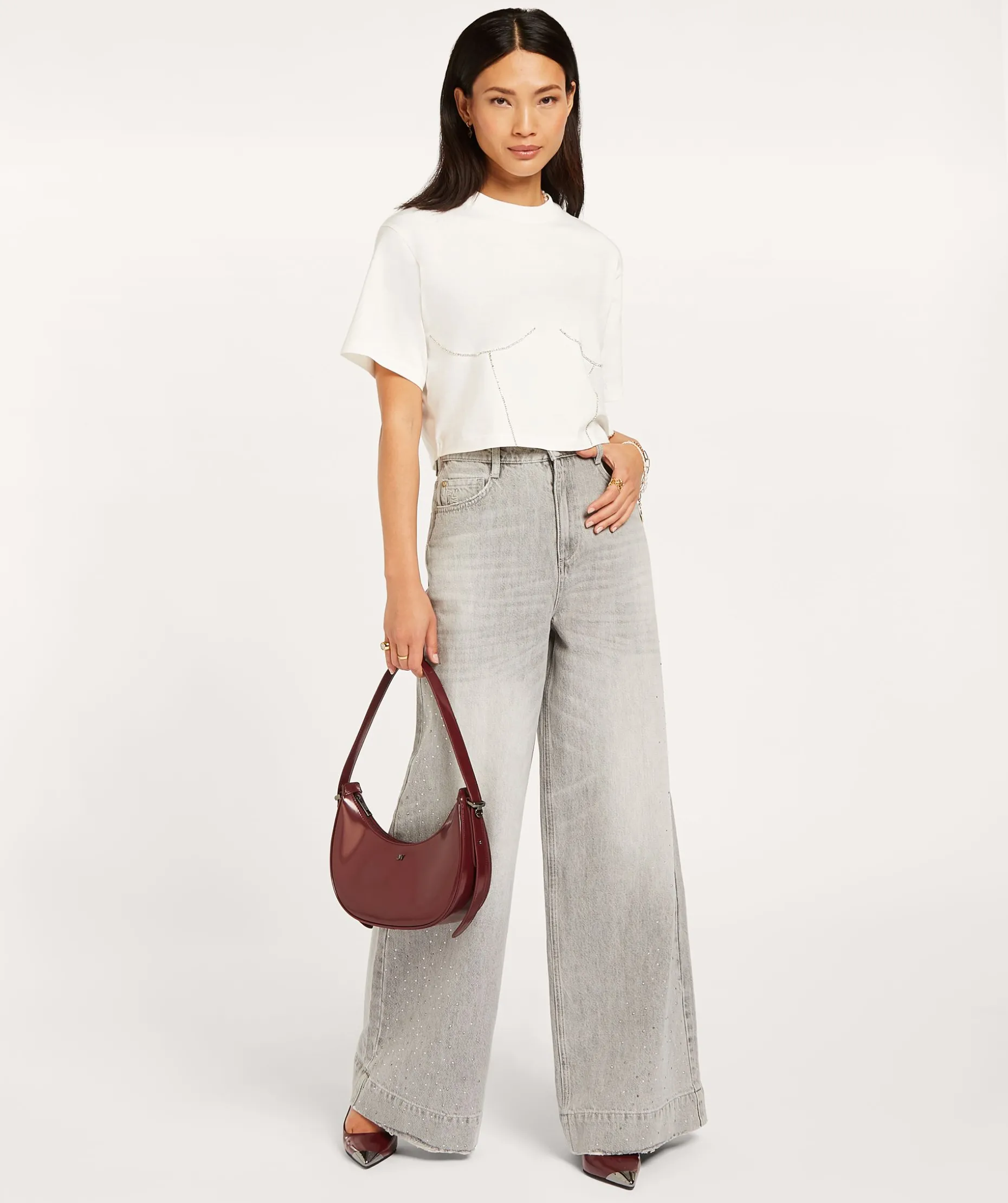 QUINN oversized T-shirt met sierstenen - off white