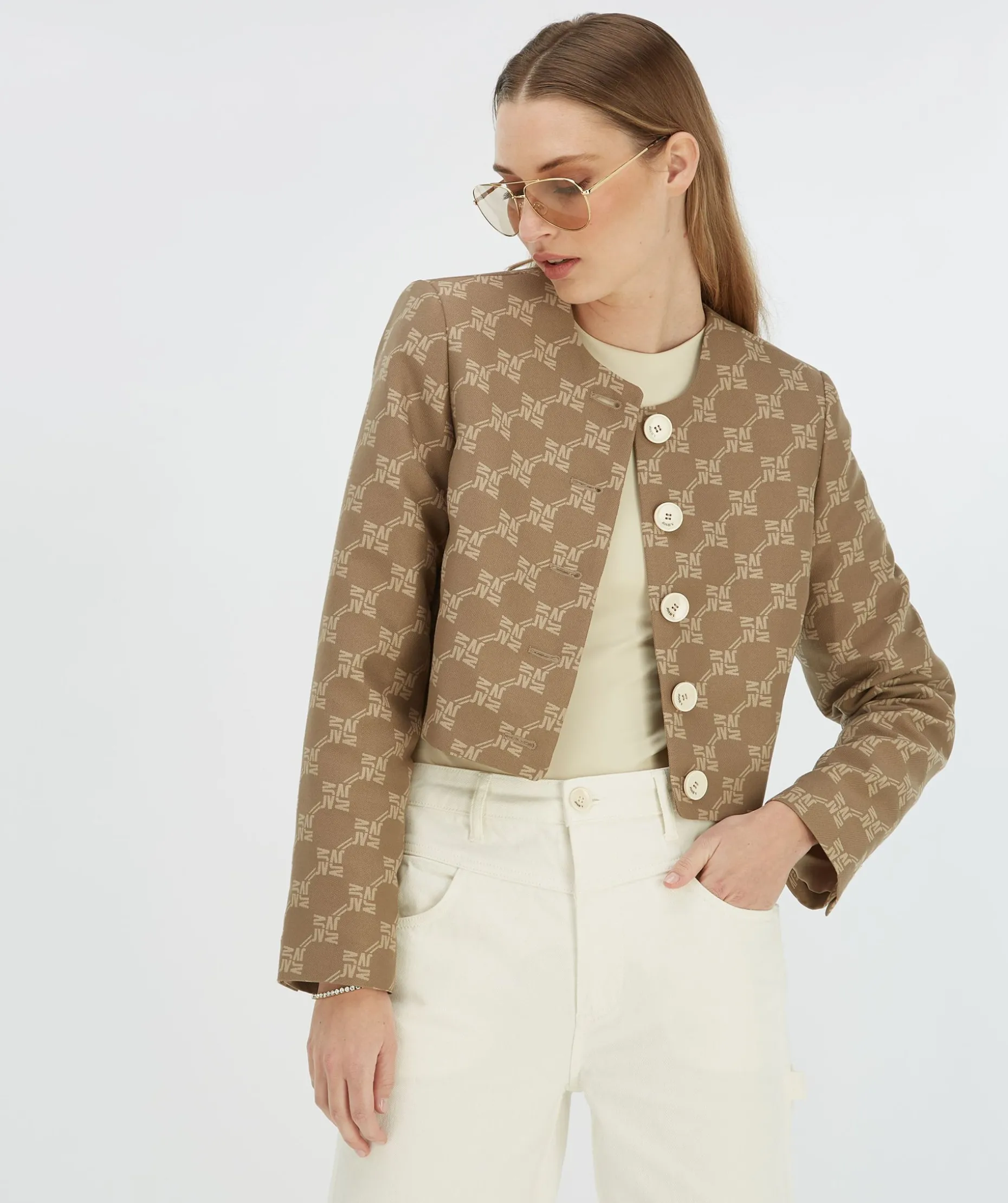 REMI cropped blazer met logoprint - mink