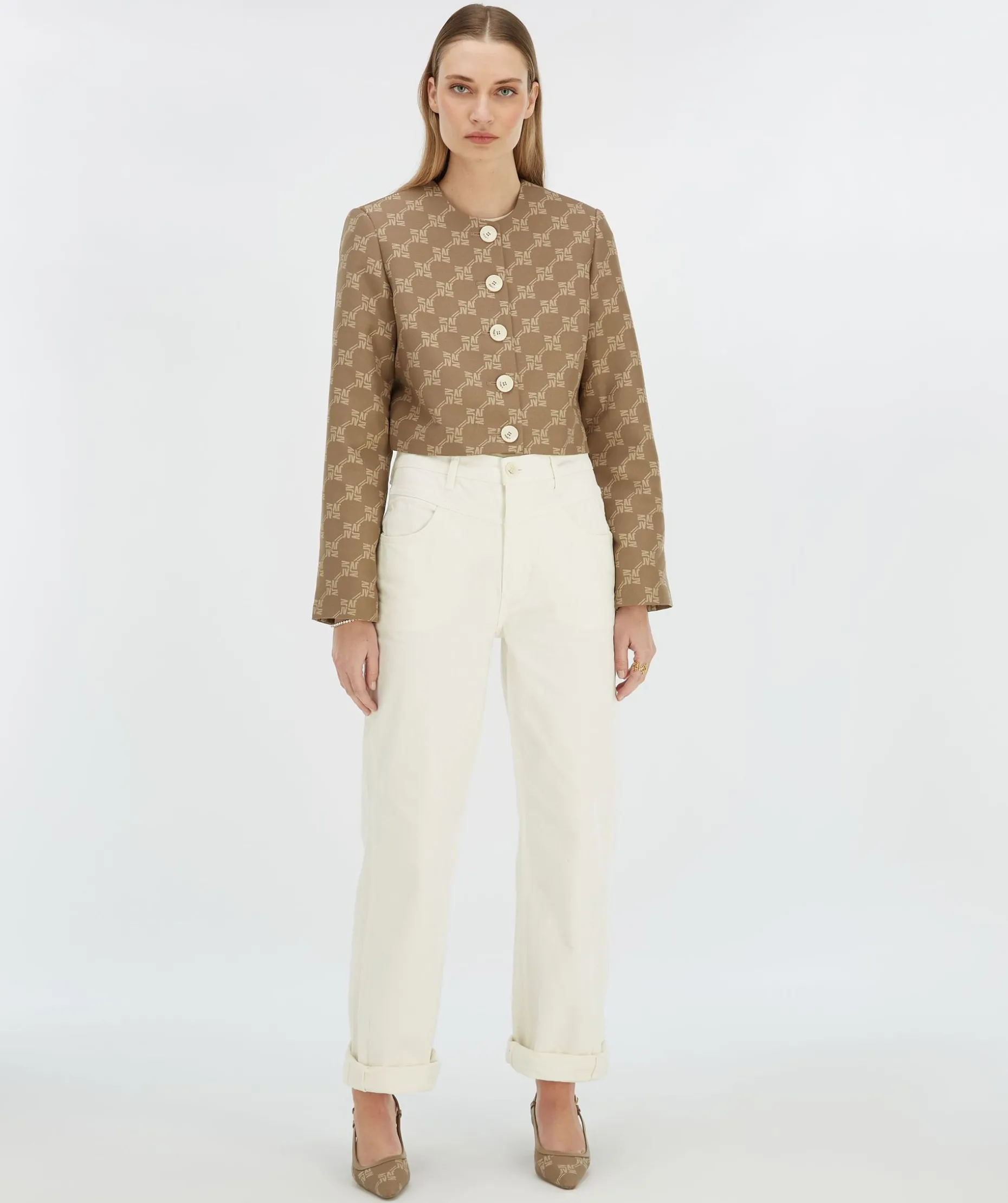 REMI cropped blazer met logoprint - mink