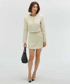 REMI cropped bouclé blazer met lurex - light ecru