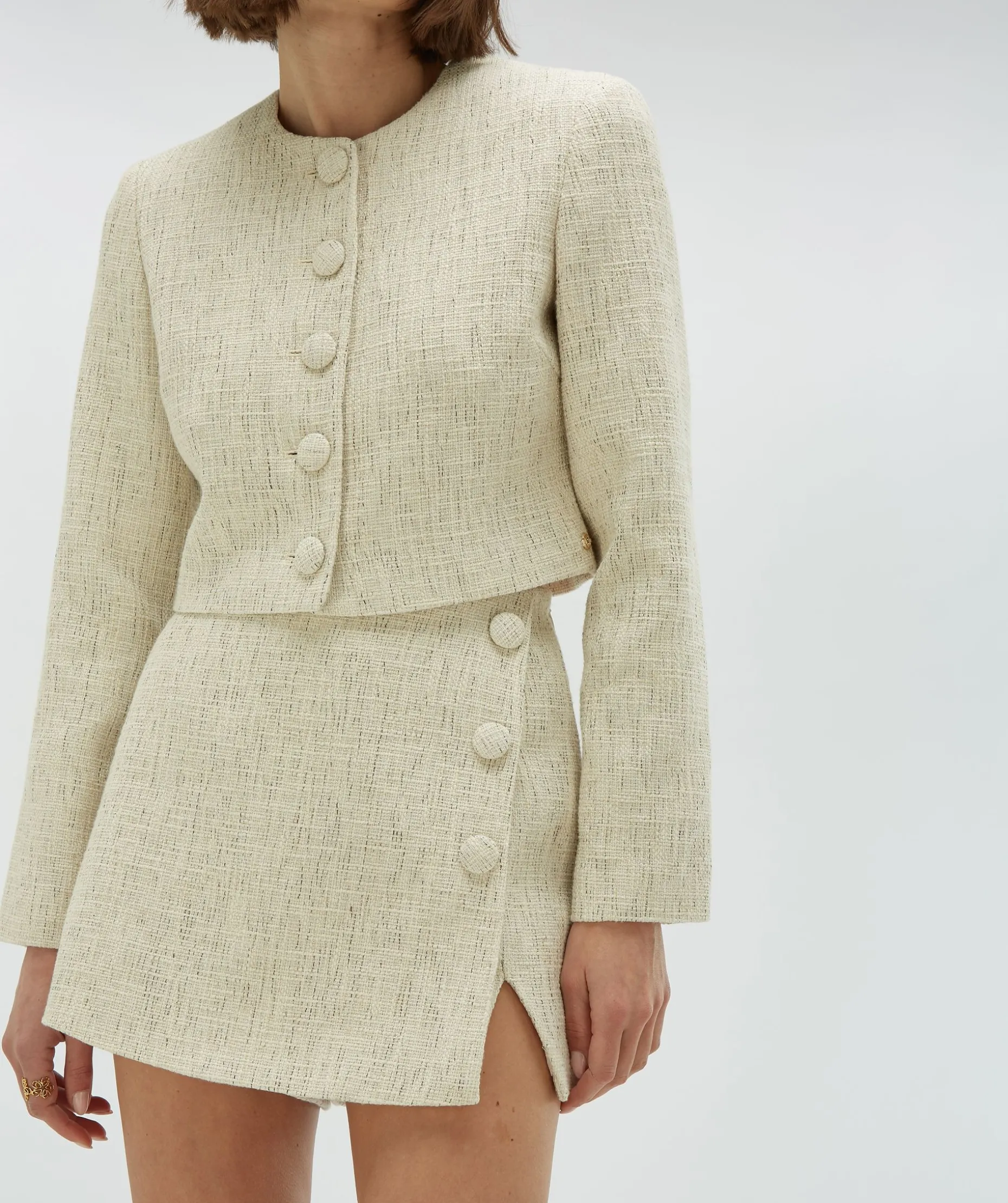 REMI cropped bouclé blazer met lurex - light ecru