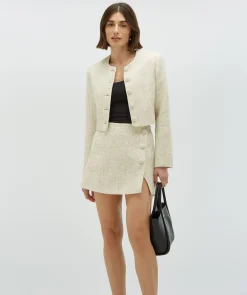 REMI cropped bouclé blazer met lurex - light ecru