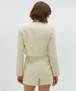 REMI cropped bouclé blazer met lurex - light ecru