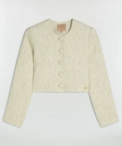 REMI cropped bouclé blazer met lurex - light ecru