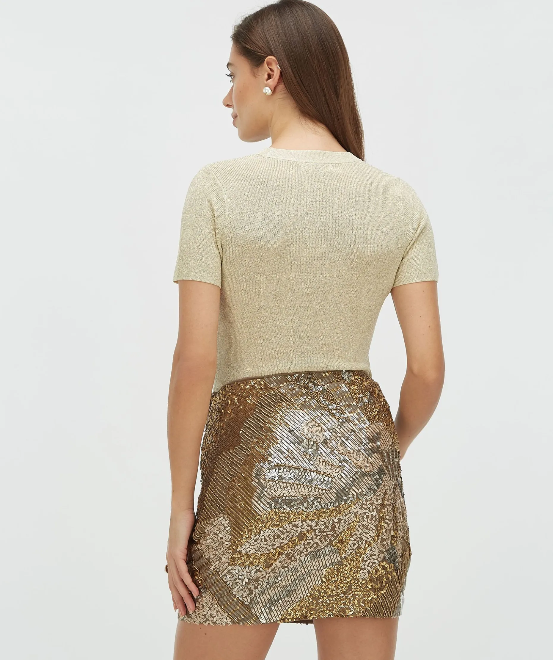 RIO slim fit top met glitter - light gold