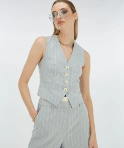 RUDY fitted gilet met krijtstreep - sky blue