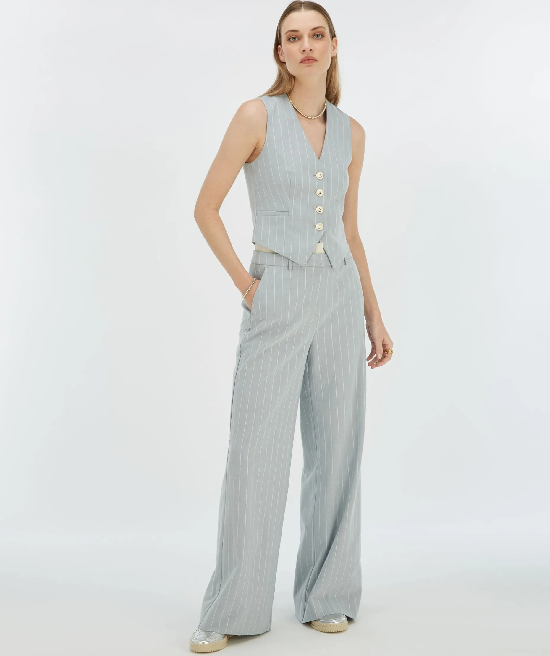RUDY fitted gilet met krijtstreep - sky blue