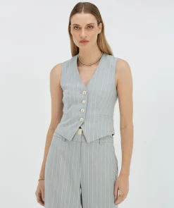 RUDY fitted gilet met krijtstreep - sky blue