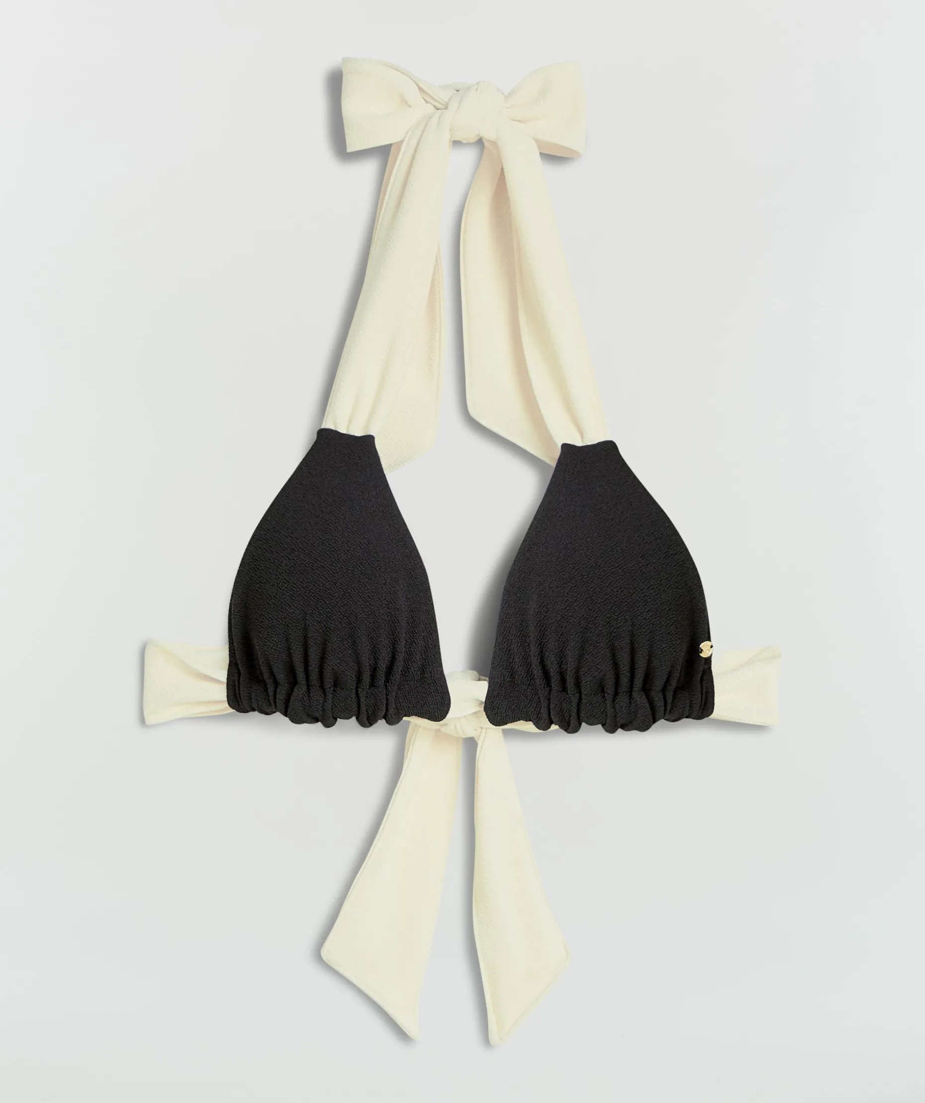 VIOLINA triangle bikinitop met striksluiting - black creme white