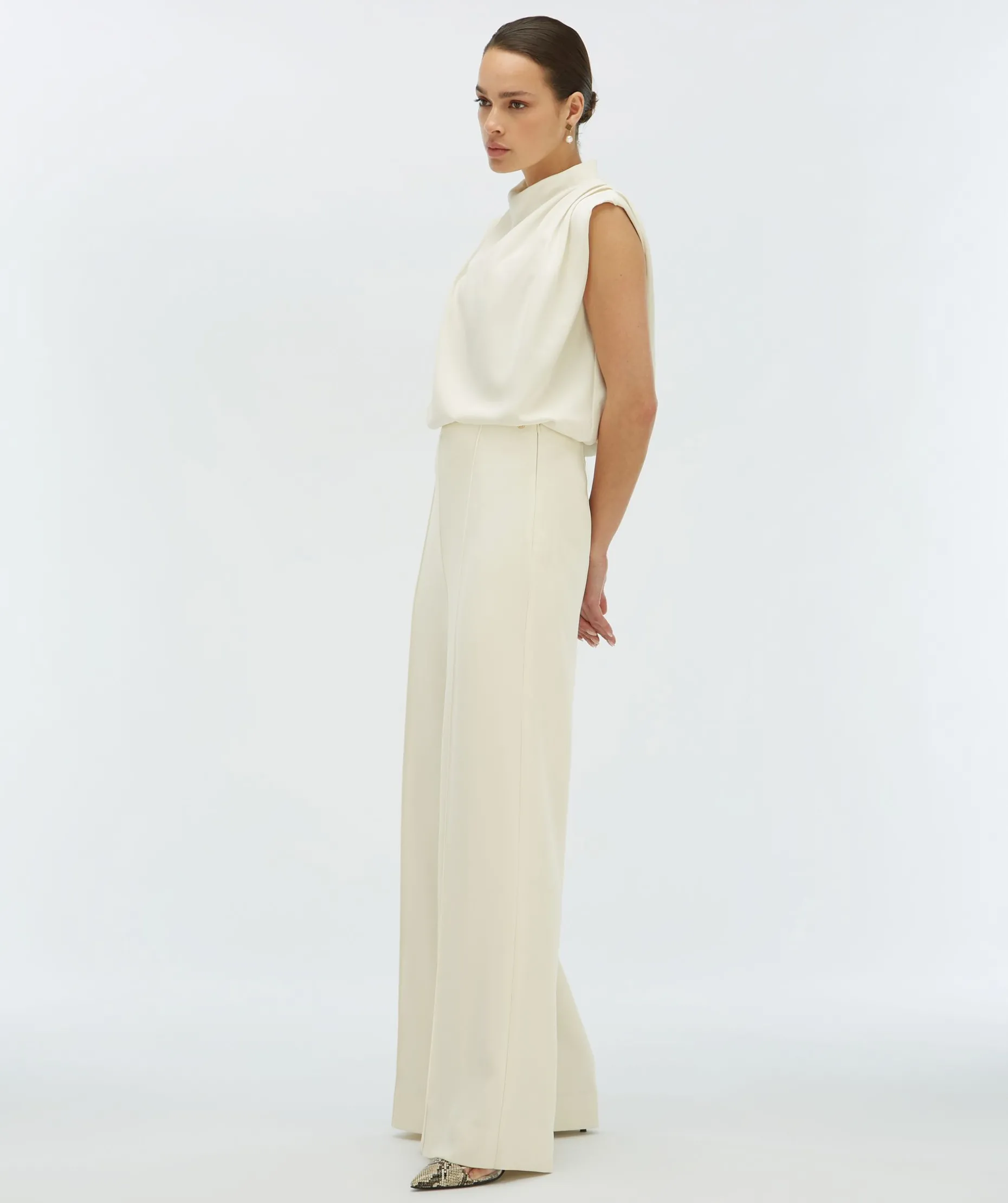 VIVA high waisted wide leg pantalon - cocoon white