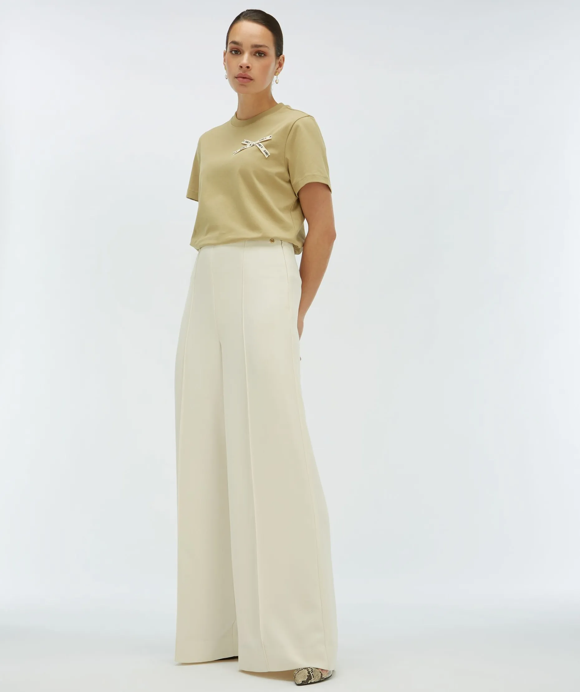 VIVA high waisted wide leg pantalon - cocoon white
