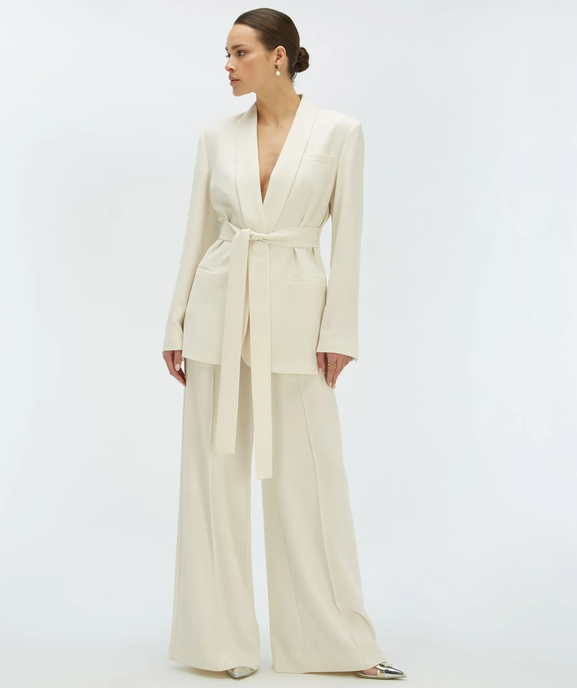 VIVA high waisted wide leg pantalon - cocoon white