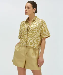 ZIYA cropped blouse met lurex - gold green