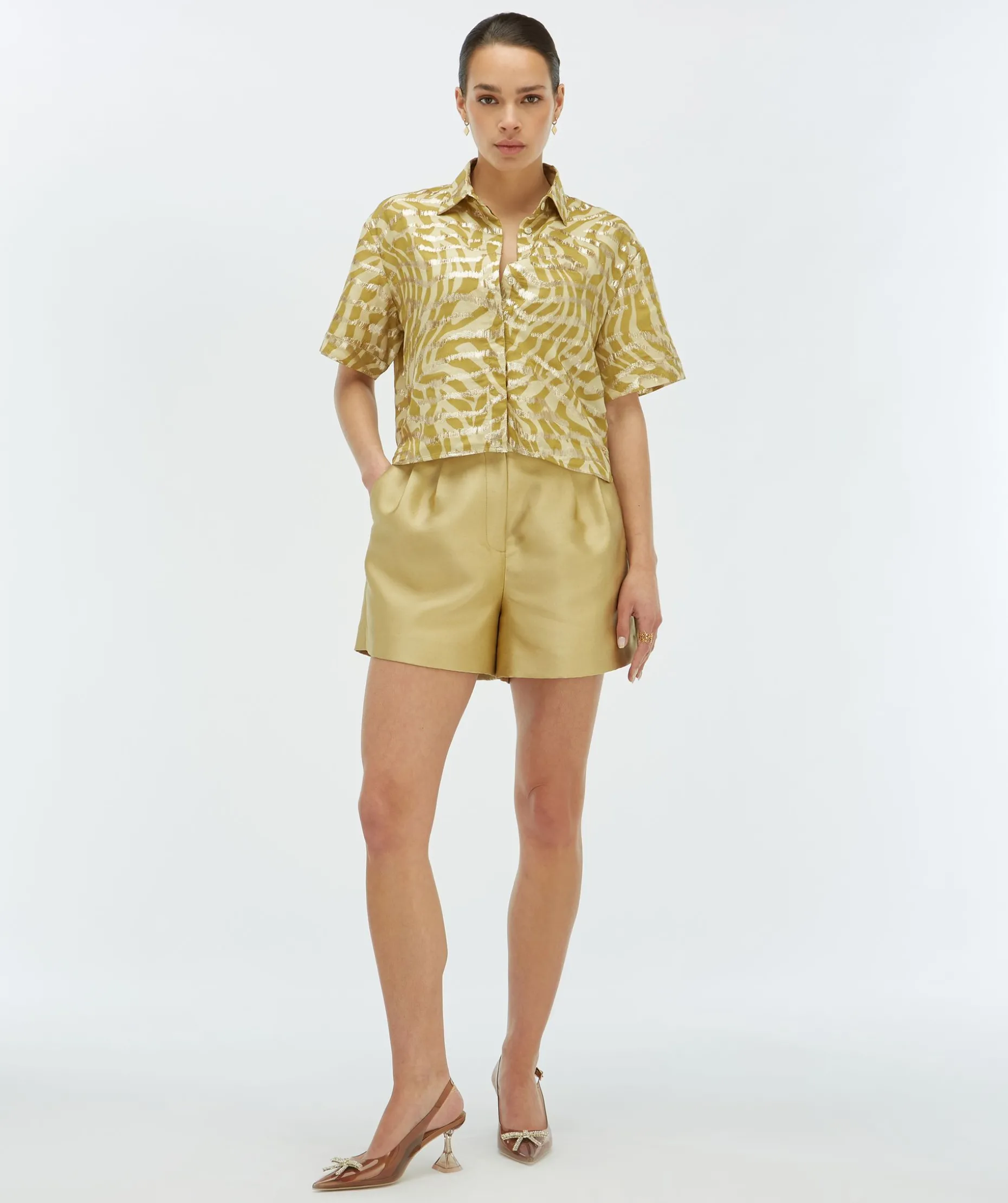 ZIYA cropped blouse met lurex - gold green