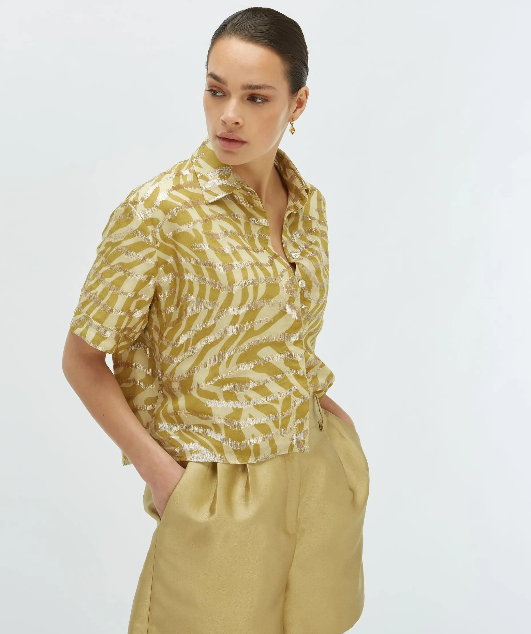 ZIYA cropped blouse met lurex - gold green